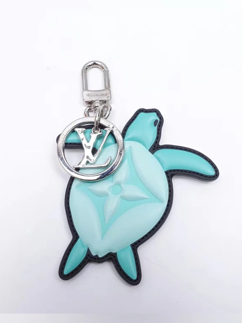 Louis Vuitton Mint Green Turtle Charm Key Holder with Silver LV Medallion